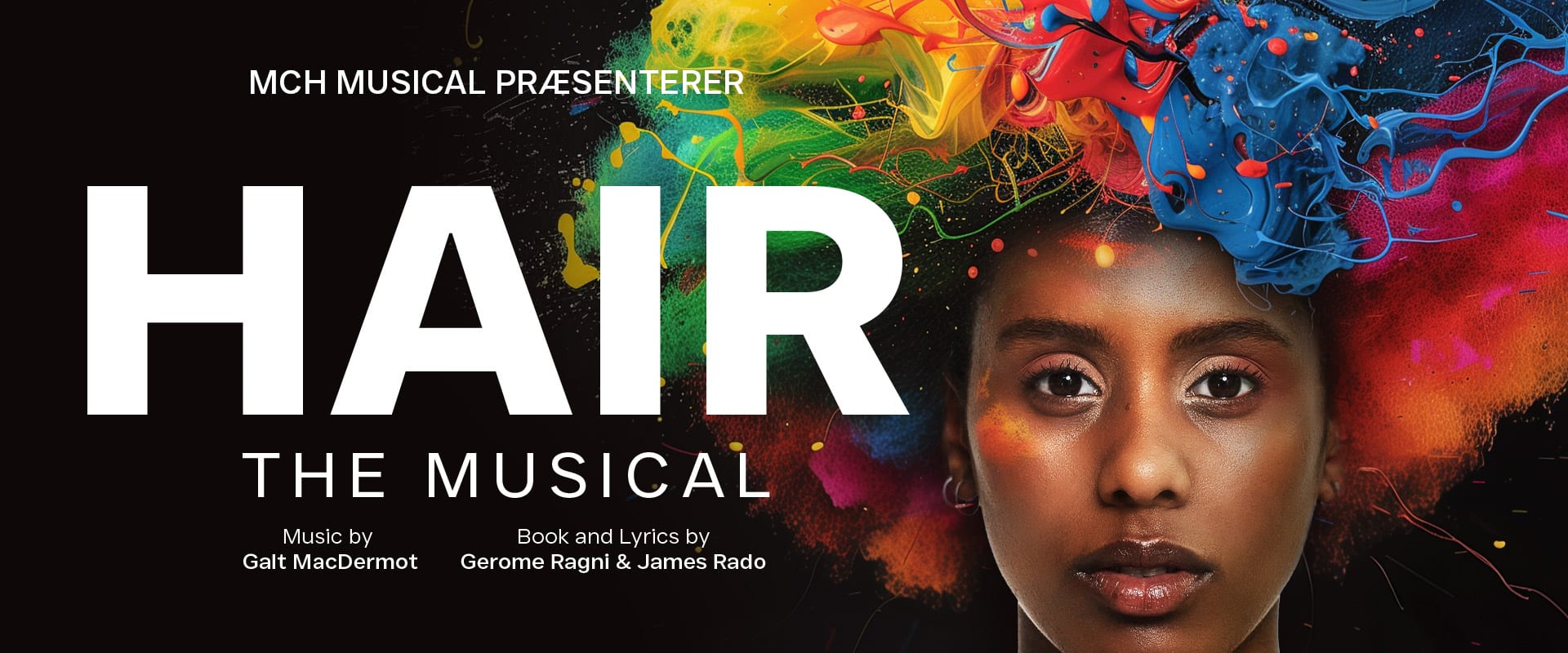 Plakat Hair The Musical MCH- Hovedpræmien i julekalender 2024 hos BB-Hotels